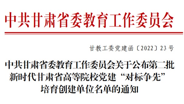 学校在新时代甘肃省高等院校党建“对标争先”创建工作中取得佳绩